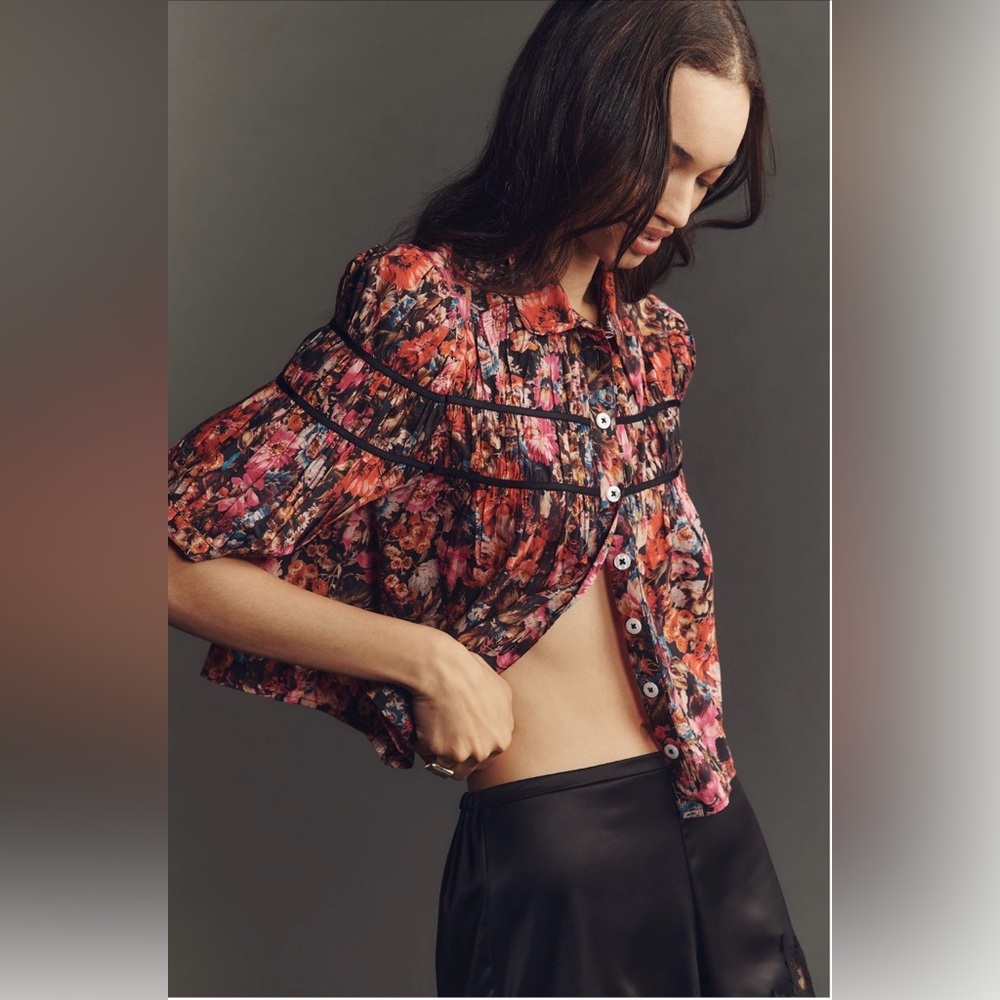 Anthropologie The Leandra Shirred Yoke Blouse by Maeve